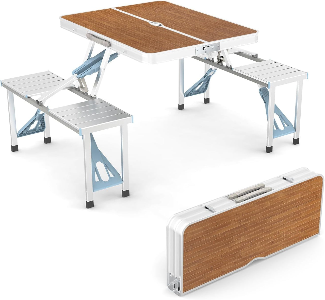 Foldable Picnic Table with 4 Seats and Umbrella Holder