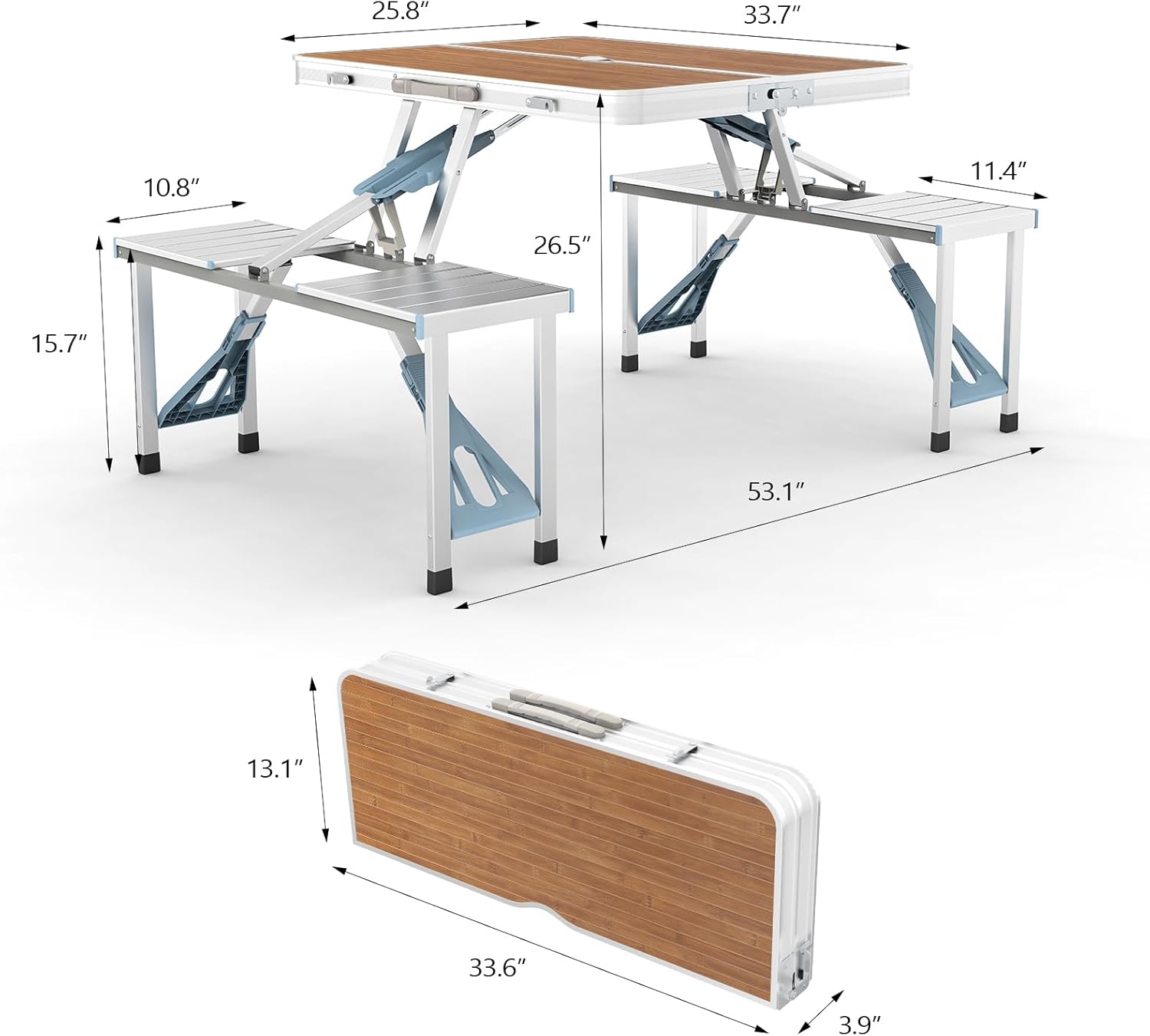 Foldable Picnic Table with 4 Seats and Umbrella Holder