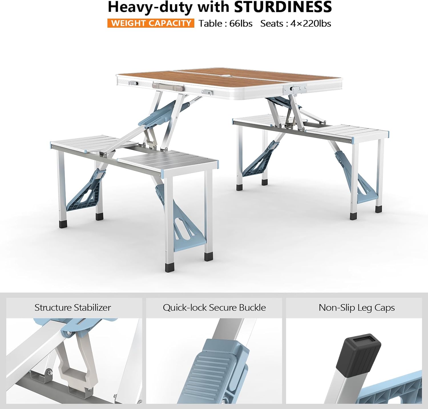 Foldable Picnic Table with 4 Seats and Umbrella Holder