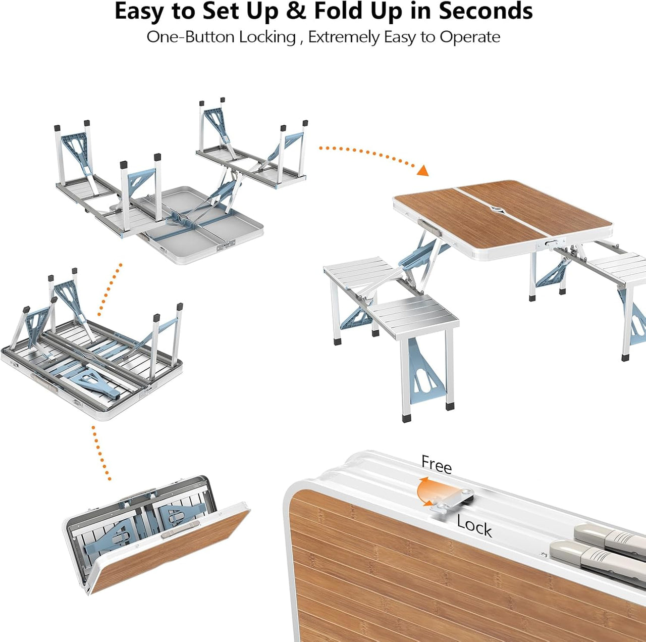 Foldable Picnic Table with 4 Seats and Umbrella Holder
