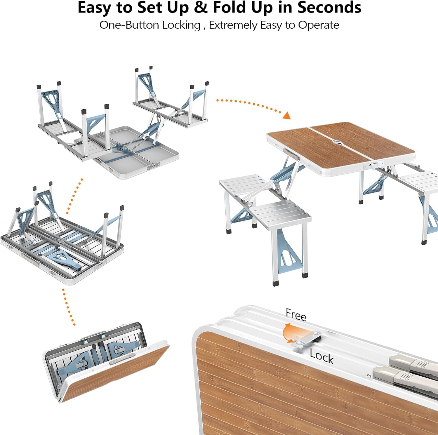 Foldable Picnic Table with 4 Seats and Umbrella Holder